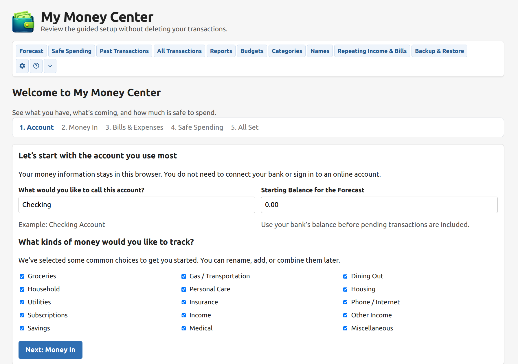 Welcome wizard account setup step